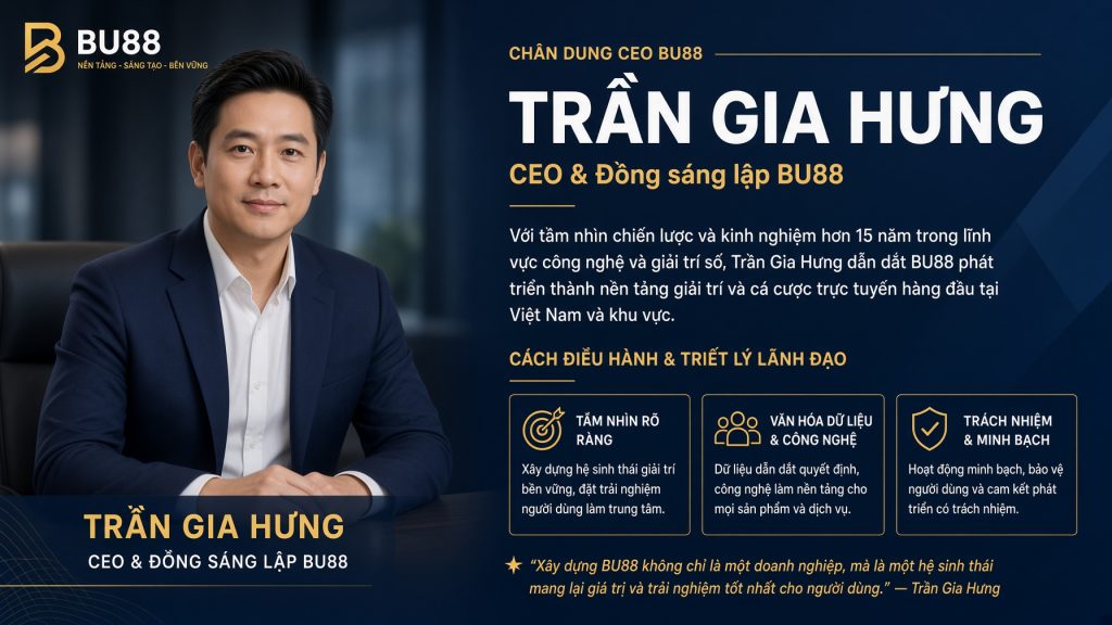 Chân dung CEO BU88: Trần Gia Hưng và cách người đồng sáng lập điều hành nền tảng Hồ sơ cá nhân của người đứng đầu gồm những gì?